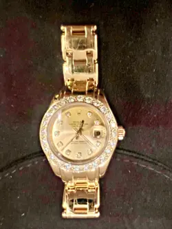 LADIES ROLEX 18K Yellow Gold 29mm Factory Diamond Bezel