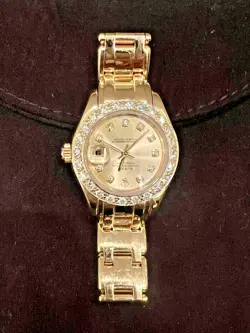LADIES ROLEX 18K Yellow Gold 29mm Factory Diamond Bezel