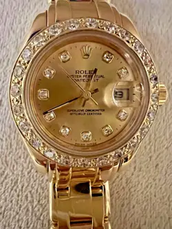 LADIES ROLEX 18K Yellow Gold 29mm Factory Diamond Bezel