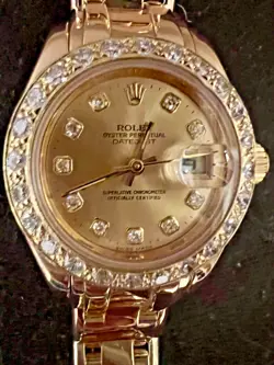 LADIES ROLEX 18K Yellow Gold 29mm Factory Diamond Bezel