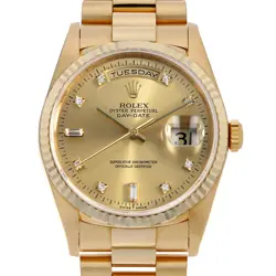 ROLEX DAY DATE 8P DIAMOND/2P BUCKET DIAMOND 18238A CHAMPAGNE GOLD W NUMBER S...