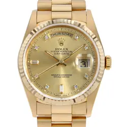 ROLEX DAY DATE 8P DIAMOND/2P BUCKET DIAMOND 18238A CHAMPAGNE GOLD L NUMBER S...