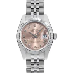 ROLEX DATEJUST 179174 PINK ROMAN 5 ROW JUBILEE BRACELET Z NUMBER SECOND HAND...