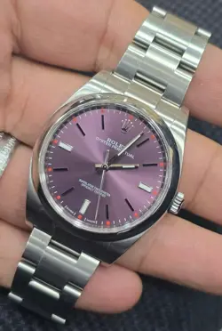 ROLEX OYSTER PERPETUAL 39 STEEL PURPLE GRAPE DIAL MENS WATCH 114300