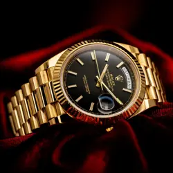 ROLEX DAY-DATE 40MM 228238 YELLOW GOLD BLACK DIAL COMPLETE SET BOX & PAPERS