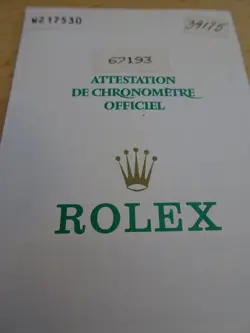 100% ORIGINAL ROLEX REFERENCE  67193 WARRANTY PAPER FROM  SERIER W