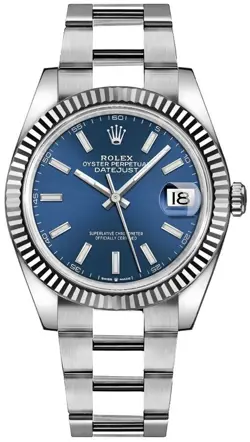 ROLEX NEW DATEJUST 41 BLUE DIAL WHITE GOLD BEZEL AUTOMATIC MENS WATCH