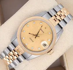 ROLEX DATEJUST 31MM FACTORY CHAMPAGNE DIAMOND DIAL YELLOW GOLD WATCH 68273