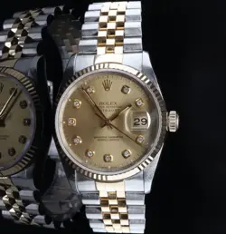 1991 ROLEX DATEJUST 16233 STEEL & 18K GOLD FACTORY DIAMOND DIAL WATCH