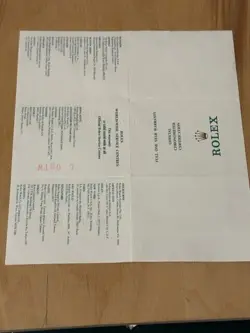 ROLEX Guarantee Warranty Paper  from 1990's Oyster Perpetual