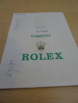100% ORIGINAL ROLEX REFERENCE 67180 WARRANTY PAPER FROM  SERIER T 1996