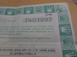 100% original Rolex reference 67180 Warranty Paper from  serier T 1996