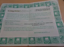 100% original Rolex reference 67180 Warranty Paper from  serier T 1996