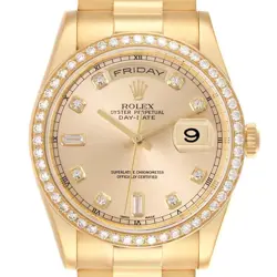 ROLEX DAY DATE PRESIDENT YELLOW GOLD DIAMOND BEZEL MENS WATCH 118348