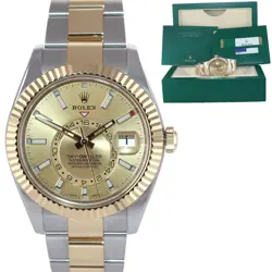 2020 PAPERS ROLEX SKY-DWELLER 326933 CHAMPAGNE TWO TONE GOLD STEEL WATCH BOX