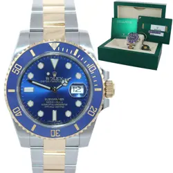 2017 MINT BOX PAPERS ROLEX SUBMARINER BLUE CERAMIC 116613 TWO TONE GOLD WATCH