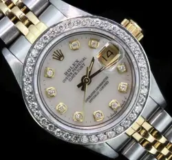 ROLEX LADIES DATEJUST 14K GOLD STAINLESS STEEL DIAMOND DIAL BEZEL WATCH
