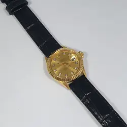 LADY ROLEX OYSTER PERPETUAL DATE 18K SOLID GOLD FLUTED BEZEL DIAMONDS DIAL