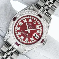 ROLEX LADY DATEJUST STEEL AND 18K GOLD WITH RED DIAMOND DIAL AND DIAMOND WATCH