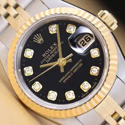 ROLEX LADIES DATEJUST 79173 BLACK DIAMOND DIAL 18K GOLD STEEL TWO TONE WATCH