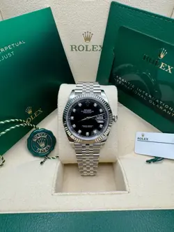 ROLEX DATEJUST 41 BLACK DIAMOND DIAL STAINLESS STEEL FLUTED JUBILEE BRACELET