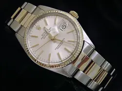 ROLEX DATEJUST MENS 2TONE STAINLESS STEEL & YELLOW GOLD WATCH SILVER DIAL 16013