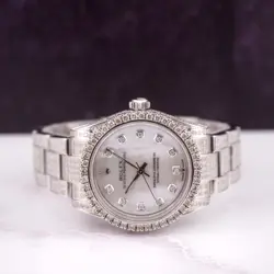 Rolex Oyster Perpetual 31mm Midsize ICED 8ct Diamonds Pearl Steel Watch 177234