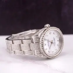 Rolex Oyster Perpetual 31mm Midsize ICED 8ct Diamonds Pearl Steel Watch 177234