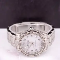 Rolex Oyster Perpetual 31mm Midsize ICED 8ct Diamonds Pearl Steel Watch 177234