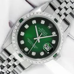 ROLEX WATCH MENS DATEJUST STEEL AND 18K GOLD WITH GREEN DIAMOND EMERALD BEZEL