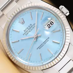 ROLEX MENS DATEJUST 16014 ICE BLUE DIAL 18K GOLD STEEL WATCH W/ OYSTER BRACELET