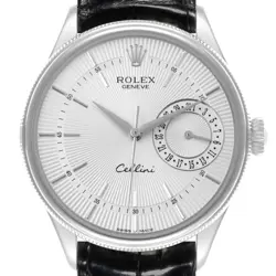 ROLEX CELLINI DATE WHITE GOLD SILVER DIAL AUTOMATIC MENS WATCH 50519