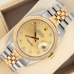 ROLEX DATEJUST 36MM 16233 FACTORY CHAMPAGNE DIAMOND DIAL YELLOW GOLD/STEEL WATCH
