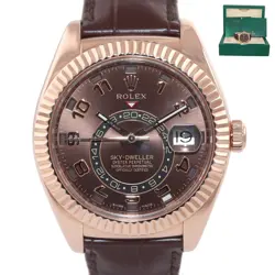 MINT 2017 ROLEX SKY-DWELLER ROSE GOLD 326135 42MM CHOCOLATE LEATHER WATCH BOX