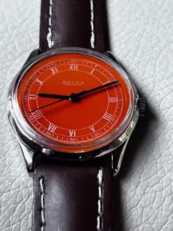 VTG Early Rolex Classic Windup Watch Coral Orange Dial Just Serviced
