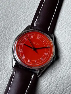 VTG Early Rolex Classic Windup Watch Coral Orange Dial Just Serviced