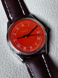 VTG Early Rolex Classic Windup Watch Coral Orange Dial Just Serviced