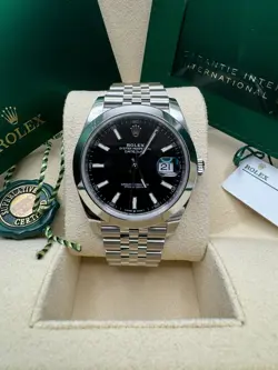 ROLEX DATEJUST 41 NEW 2024 BLACK INDEX DIAL STAINLESS STEEL JUBILEE SMOOTH