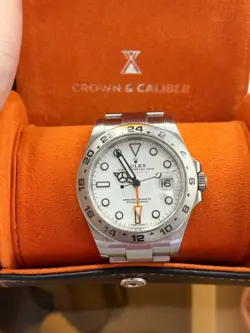ROLEX EXPLORER II 216570 42MM WHITE STAINLESS STEEL GMT DATE WATCH