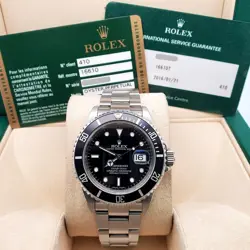 ROLEX SUBMARINER DATE ENGRAVED REHAUT 16610 40MM STEEL OYSTER WATCH BOX PAPERS