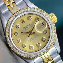 ROLEX LADIES DATEJUST GOLD & STEEL WATCH CHAMPAGNE DIAL DIAMOND BEZEL 26MM 69173