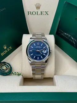 ROLEX DATEJUST 36 NEW 2024 BLUE INDEX DIAL 126200 SMOOTH BEZEL OYSTER BRACELET