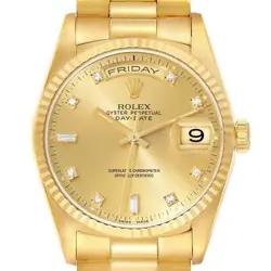 ROLEX PRESIDENT DAY-DATE YELLOW GOLD CHAMPAGNE DIAMOND DIAL MENS WATCH 18238