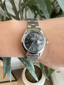 LADIES ROLEX OYSTER PERPETUAL DATEJUST WATCH 26MM GRAY DIAL