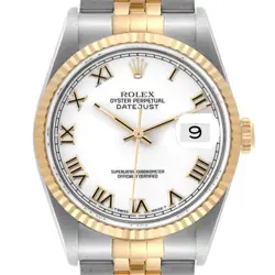 ROLEX DATEJUST STEEL YELLOW GOLD WHITE ROMAN DIAL MENS WATCH 16233