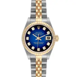 ROLEX DATEJUST BLUE VIGNETTE DIAMOND DIAL STEEL YELLOW GOLD WATCH 69173