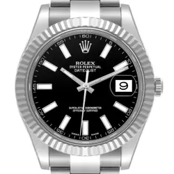 ROLEX DATEJUST II 41 WHITE GOLD STEEL BLACK DIAL WATCH 116334 BOX CARD