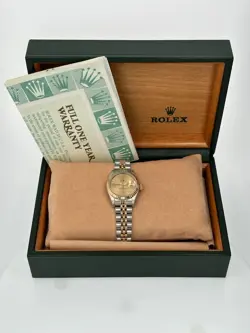 B&P ROLEX DATEJUST 79173 26MM CHAMPAGNE INDEX DIAL FLUTED BEZEL JUBILEE BAND