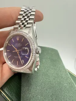 Rolex Datejust 36mm Blue Dial, Diamond Bezel, Stainless Steel. Model #16264