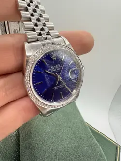 Rolex Datejust 36mm Blue Dial, Diamond Bezel, Stainless Steel. Model #16264